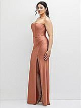 Side View Thumbnail - Copper Penny Strapless Stretch Satin Corset Dress with Draped Column Skirt
