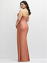 Rear View Thumbnail - Copper Penny Strapless Stretch Satin Corset Dress with Draped Column Skirt