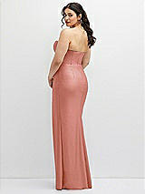 Rear View Thumbnail - Desert Rose Strapless Stretch Satin Corset Dress with Draped Column Skirt