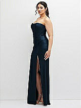 Side View Thumbnail - Midnight Navy Strapless Stretch Satin Corset Dress with Draped Column Skirt