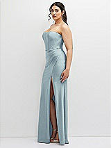 Side View Thumbnail - Mist Strapless Stretch Satin Corset Dress with Draped Column Skirt