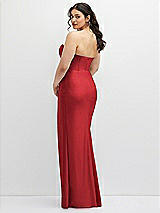 Rear View Thumbnail - Poppy Red Strapless Stretch Satin Corset Dress with Draped Column Skirt