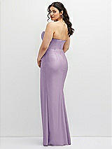 Rear View Thumbnail - Pale Purple Strapless Stretch Satin Corset Dress with Draped Column Skirt