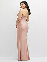 Rear View Thumbnail - Toasted Sugar Strapless Stretch Satin Corset Dress with Draped Column Skirt