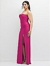 Side View Thumbnail - Think Pink Strapless Stretch Satin Corset Dress with Draped Column Skirt