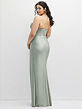 Rear View Thumbnail - Willow Green Strapless Stretch Satin Corset Dress with Draped Column Skirt