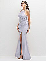 Side View Thumbnail - Silver Dove Halter Asymmetrical Draped Stretch Satin Mermaid Dress with Rhinestone Straps