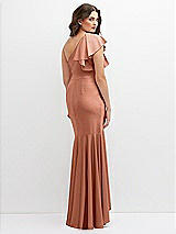 Rear View Thumbnail - Copper Penny One-Shoulder Stretch Satin Mermaid Dress with Cascade Ruffle Flamenco Skirt