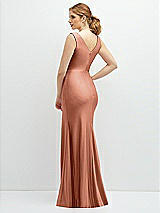 Rear View Thumbnail - Copper Penny Draped Wrap Stretch Satin Mermaid Dress with Horsehair Hem