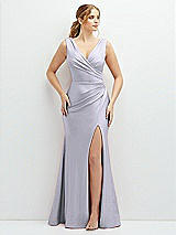 Front View Thumbnail - Silver Dove Draped Wrap Stretch Satin Mermaid Dress with Horsehair Hem