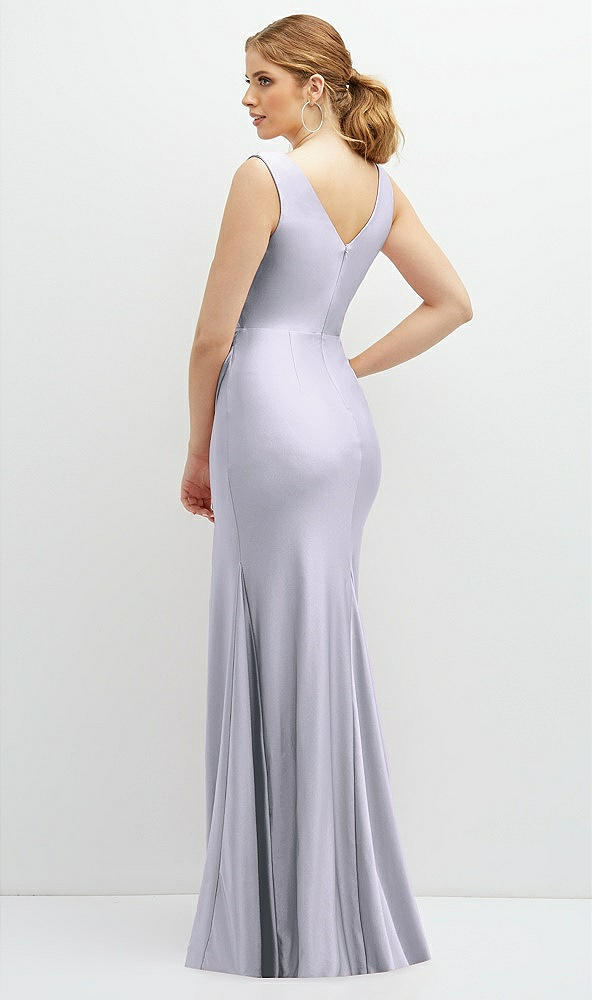 Back View - Silver Dove Draped Wrap Stretch Satin Mermaid Dress with Horsehair Hem