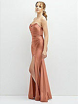 Side View Thumbnail - Copper Penny Strapless Basque-Neck Draped Stretch Satin Mermaid Dress with Horsehair Hem