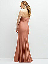 Rear View Thumbnail - Copper Penny Strapless Basque-Neck Draped Stretch Satin Mermaid Dress with Horsehair Hem