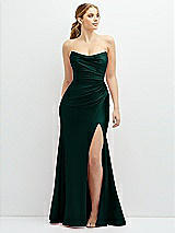 Front View Thumbnail - Evergreen Strapless Basque-Neck Draped Stretch Satin Mermaid Dress with Horsehair Hem