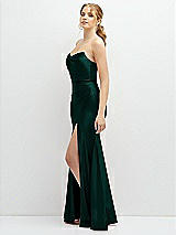 Side View Thumbnail - Evergreen Strapless Basque-Neck Draped Stretch Satin Mermaid Dress with Horsehair Hem