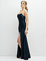 Side View Thumbnail - Midnight Navy Strapless Basque-Neck Draped Stretch Satin Mermaid Dress with Horsehair Hem