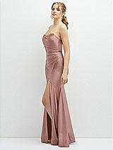 Side View Thumbnail - Neu Nude Strapless Basque-Neck Draped Stretch Satin Mermaid Dress with Horsehair Hem