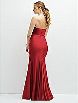 Rear View Thumbnail - Poppy Red Strapless Basque-Neck Draped Stretch Satin Mermaid Dress with Horsehair Hem