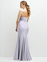 Rear View Thumbnail - Silver Dove Strapless Basque-Neck Draped Stretch Satin Mermaid Dress with Horsehair Hem
