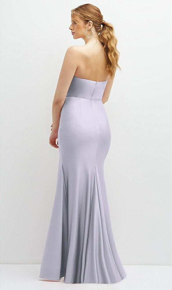 Back View - Silver Dove Strapless Basque-Neck Draped Stretch Satin Mermaid Dress with Horsehair Hem