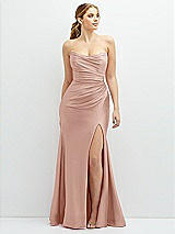 Front View Thumbnail - Toasted Sugar Strapless Basque-Neck Draped Stretch Satin Mermaid Dress with Horsehair Hem
