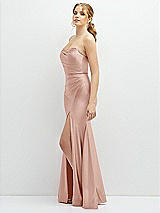 Side View Thumbnail - Toasted Sugar Strapless Basque-Neck Draped Stretch Satin Mermaid Dress with Horsehair Hem