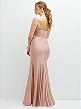 Rear View Thumbnail - Toasted Sugar Strapless Basque-Neck Draped Stretch Satin Mermaid Dress with Horsehair Hem