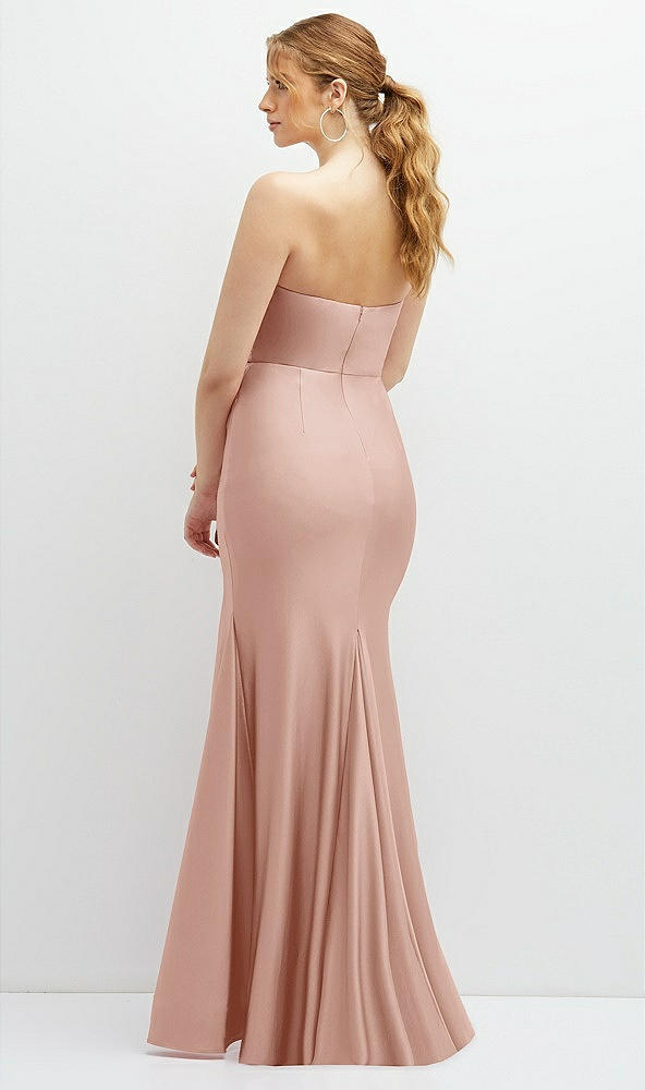Back View - Toasted Sugar Strapless Basque-Neck Draped Stretch Satin Mermaid Dress with Horsehair Hem