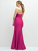 Rear View Thumbnail - Think Pink Strapless Basque-Neck Draped Stretch Satin Mermaid Dress with Horsehair Hem