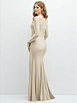 Rear View Thumbnail - Champagne Long Sleeve Cold-Shoulder Draped Stretch Satin Mermaid Dress with Horsehair Hem