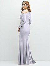 Rear View Thumbnail - Silver Dove Long Sleeve Cold-Shoulder Draped Stretch Satin Mermaid Dress with Horsehair Hem