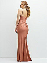 Rear View Thumbnail - Copper Penny Rhinestone Strap Stretch Satin Maxi Dress with Vertical Cascade Ruffle