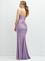 Rear View Thumbnail - Pale Purple Rhinestone Strap Stretch Satin Maxi Dress with Vertical Cascade Ruffle