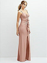 Side View Thumbnail - Toasted Sugar Rhinestone Strap Stretch Satin Maxi Dress with Vertical Cascade Ruffle