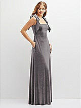 Side View Thumbnail - Caviar Gray Square Neck Velvet Maxi Dress with Bow Shoulders