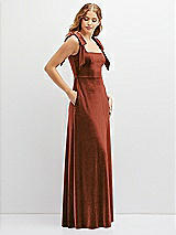 Side View Thumbnail - Auburn Moon Square Neck Velvet Maxi Dress with Bow Shoulders