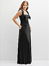 Side View Thumbnail - Black Square Neck Velvet Maxi Dress with Bow Shoulders