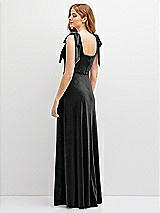 Rear View Thumbnail - Black Square Neck Velvet Maxi Dress with Bow Shoulders