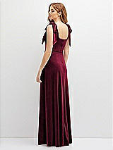 Rear View Thumbnail - Cabernet Square Neck Velvet Maxi Dress with Bow Shoulders
