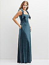 Side View Thumbnail - Dutch Blue Square Neck Velvet Maxi Dress with Bow Shoulders