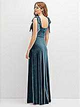 Rear View Thumbnail - Dutch Blue Square Neck Velvet Maxi Dress with Bow Shoulders