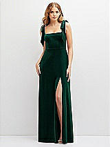 Front View Thumbnail - Evergreen Square Neck Velvet Maxi Dress with Bow Shoulders