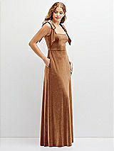 Side View Thumbnail - Golden Almond Square Neck Velvet Maxi Dress with Bow Shoulders