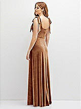 Rear View Thumbnail - Golden Almond Square Neck Velvet Maxi Dress with Bow Shoulders