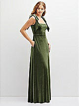 Side View Thumbnail - Olive Green Square Neck Velvet Maxi Dress with Bow Shoulders