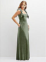 Side View Thumbnail - Sage Square Neck Velvet Maxi Dress with Bow Shoulders