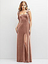 Front View Thumbnail - Tawny Rose Square Neck Velvet Maxi Dress with Bow Shoulders