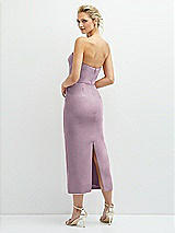 Rear View Thumbnail - Suede Rose Rhinestone Bow Trimmed Peek-a-Boo Deep-V Midi Dress with Pencil Skirt