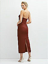 Rear View Thumbnail - Auburn Moon Rhinestone Bow Trimmed Peek-a-Boo Deep-V Midi Dress with Pencil Skirt