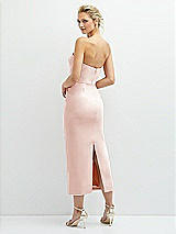 Rear View Thumbnail - Blush Rhinestone Bow Trimmed Peek-a-Boo Deep-V Midi Dress with Pencil Skirt